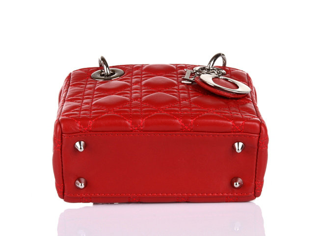 mini lady dior lambskin leather bag 6321 red with silver hardware